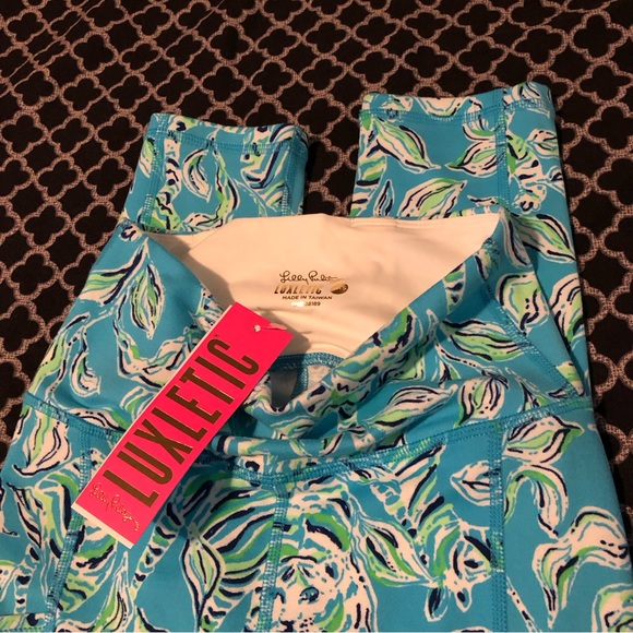 Lilly Pulitzer Luxletic Pants Women's XS Athletic Tights Blue Floral UPF 50+ D9